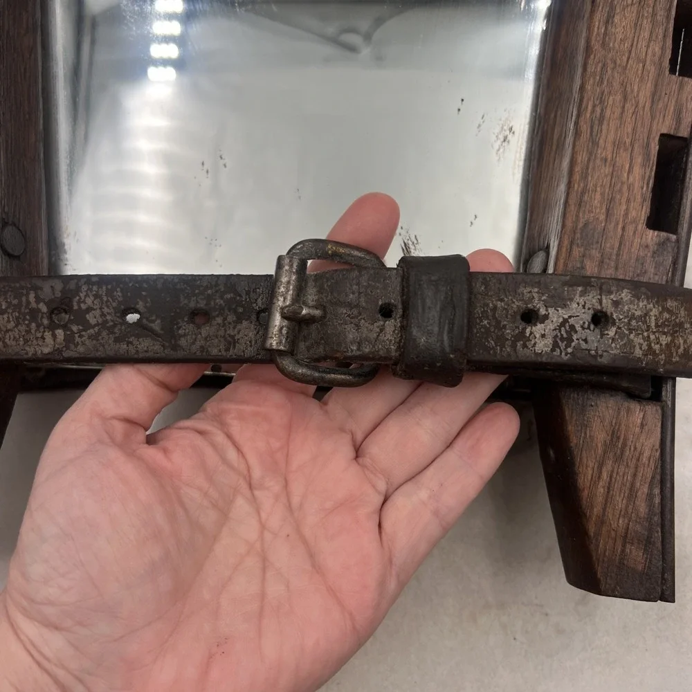 Antique Horse Harness Mirror Rustic Equestrian Decor Wood Iron Leather Wall Art